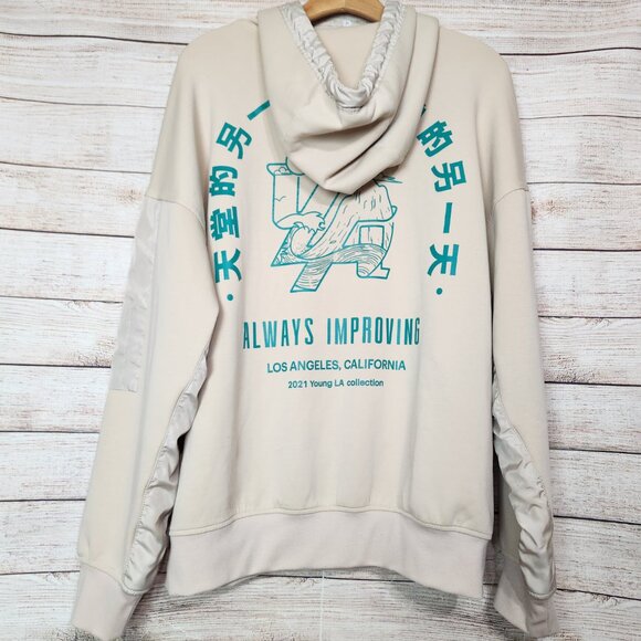 YoungLA Hoodie Sweatshirt Men's Medium Cream 521 Goat Graphic Spell Out Logo - Picture 12 of 16
